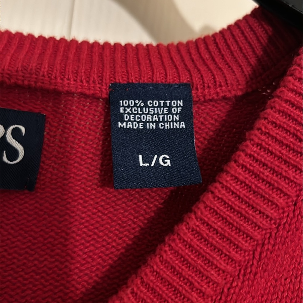 CHAPS Men’s V-Neck Red Knit Pullover Sweater Sz-LARGE - Picture 4 of 6